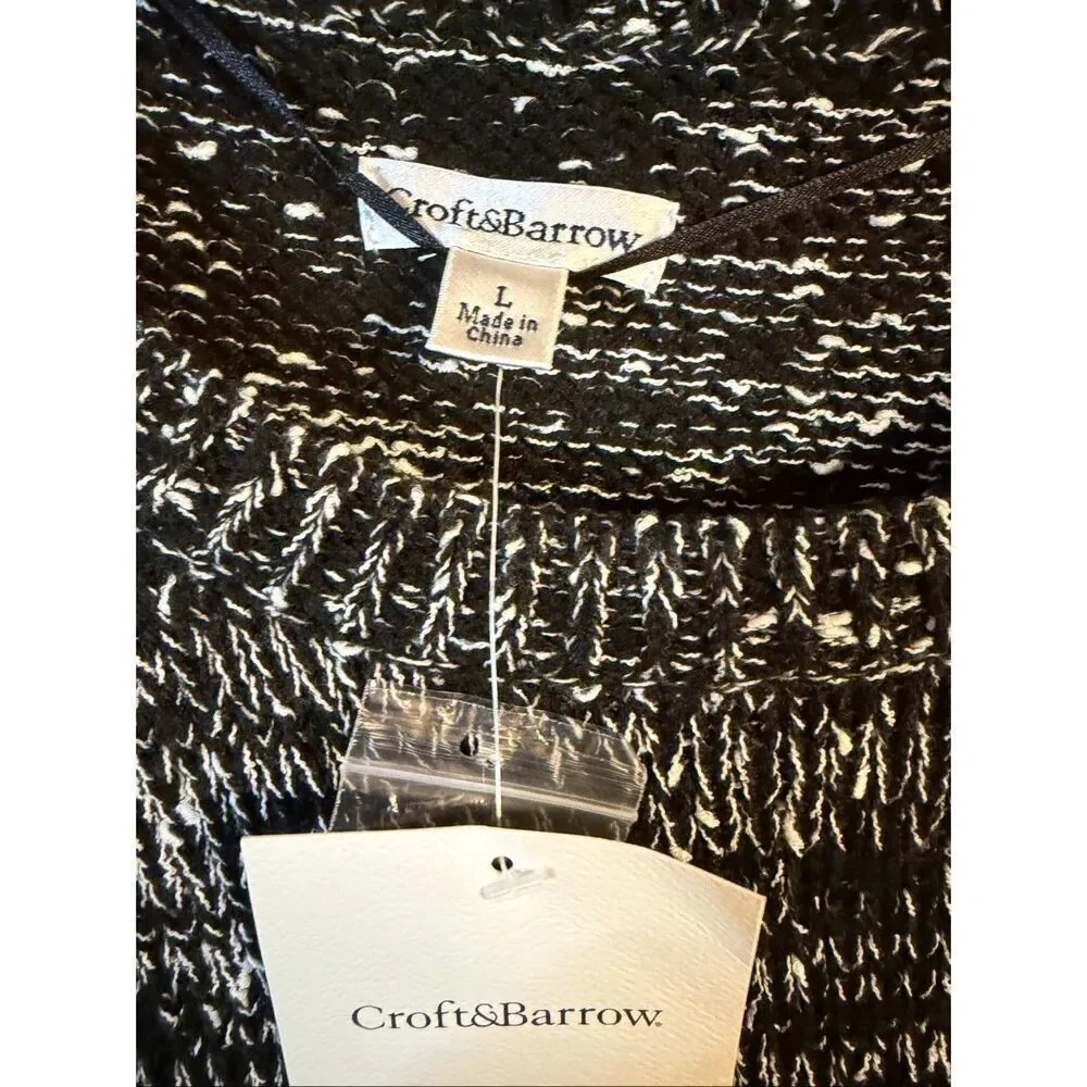 Croft & Barrow Black/White Pullover Sweater Faux Blouse Hem Size Large NWT (7101